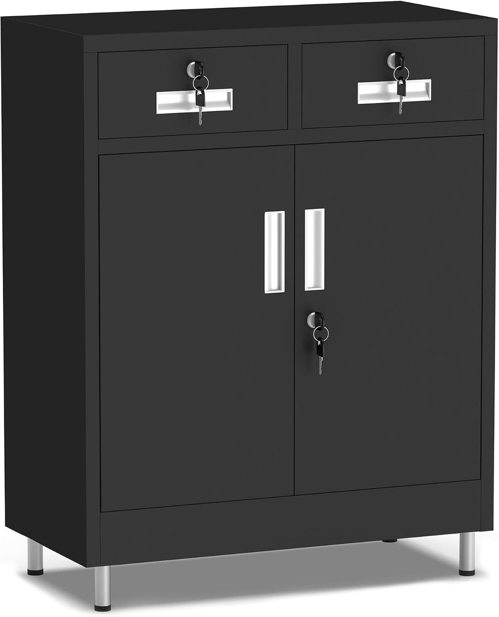 Black Lockable Metal Cabinet with Drawers