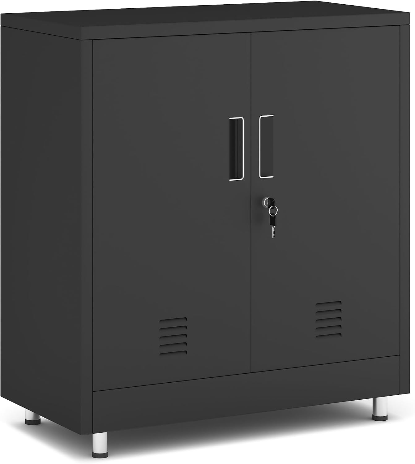 Black Lockable Metal Sideboard Cabinet
