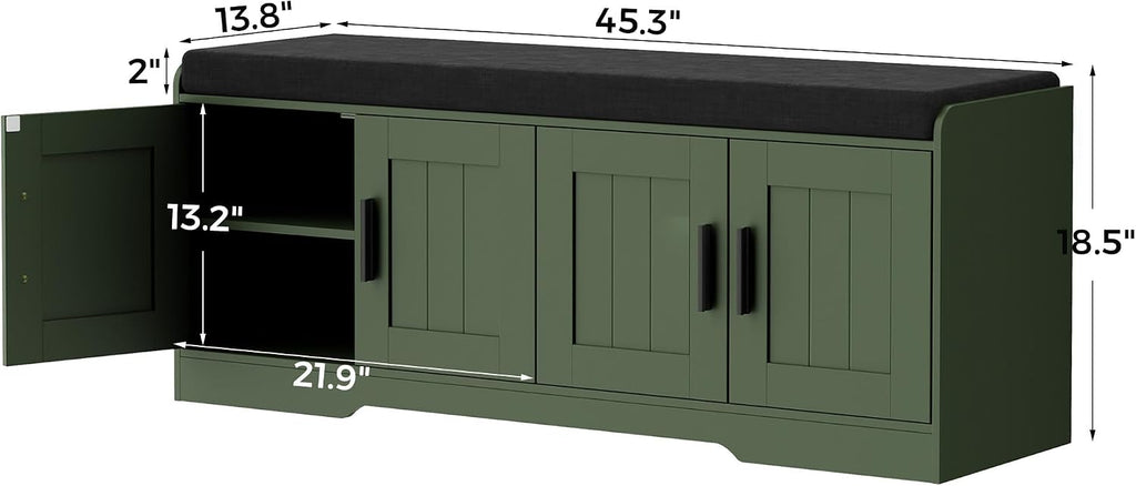 Padded Shoe Storage Bench with 4 Doors