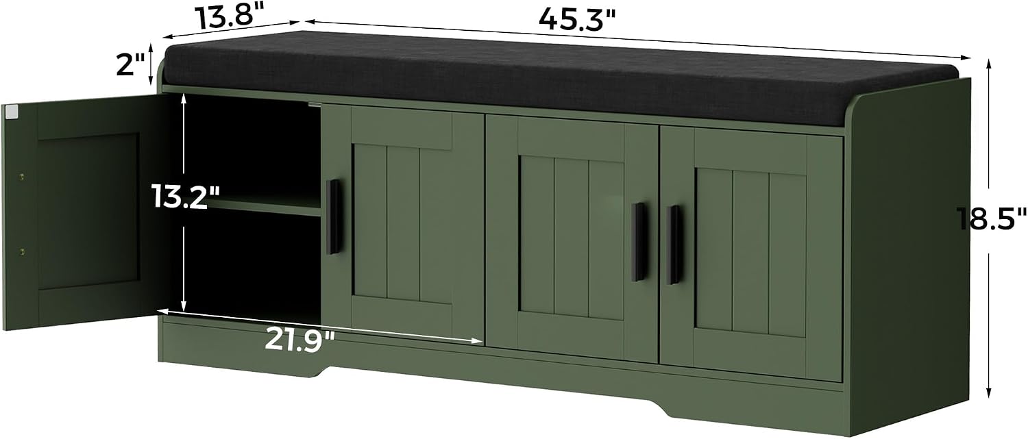 Padded Shoe Storage Bench with 4 Doors