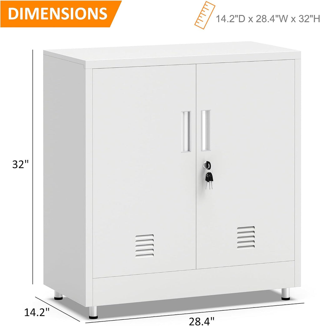 White Lockable Metal Sideboard Cabinet