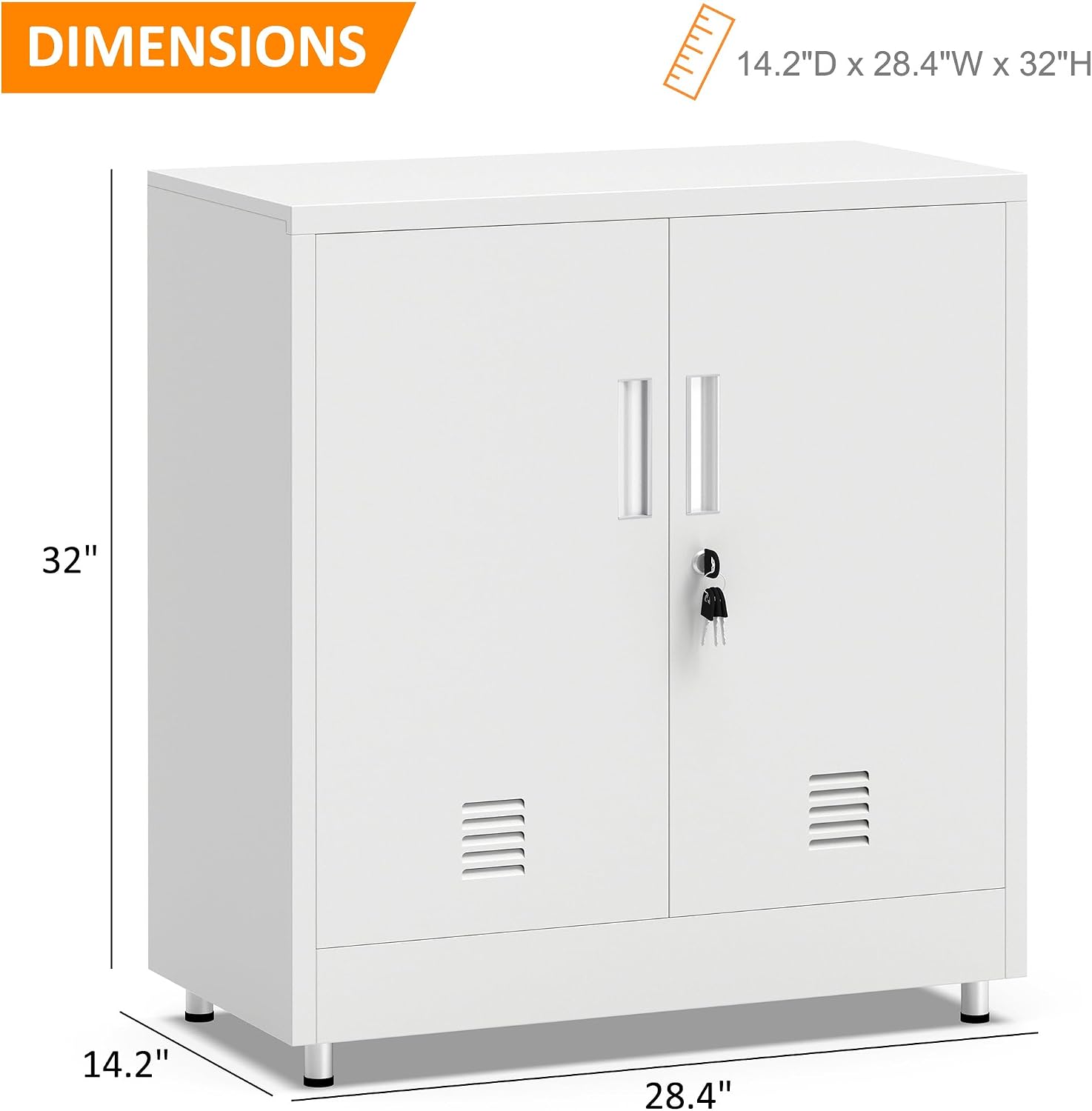 White Lockable Metal Sideboard Cabinet