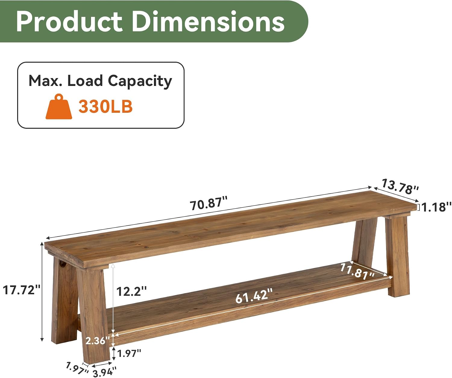 Solid Wood 2-Tier Shoe Bench
