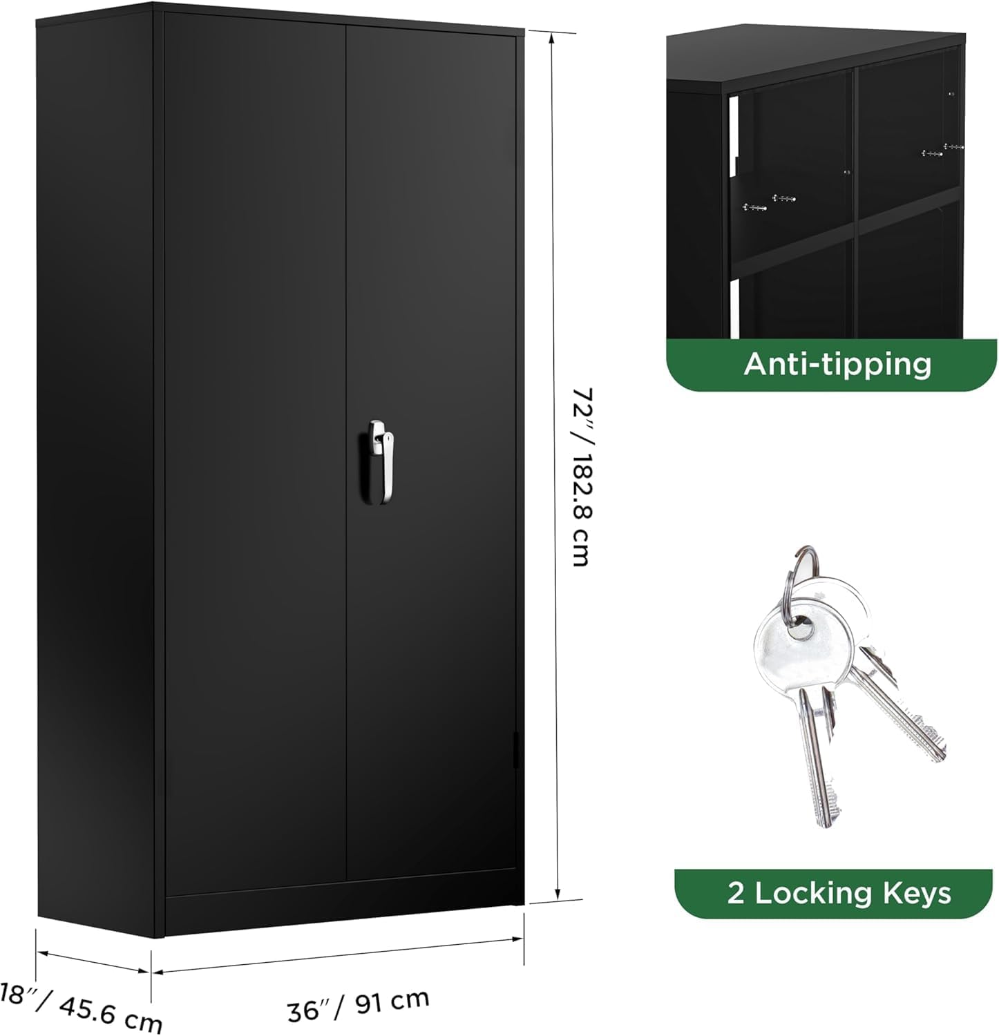 Black Lockable Metal Garage Storage Cabinet