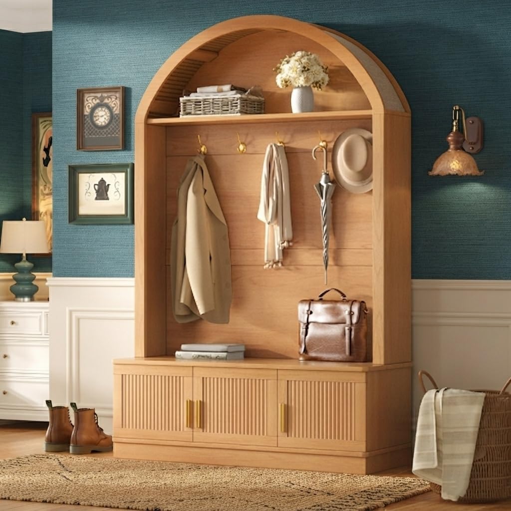 Farmhouse Entryway Hall Tree Bench