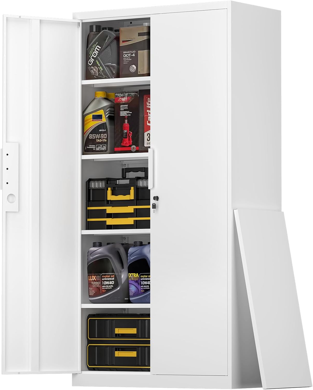 White Lockable Metal Garage Storage Cabinet