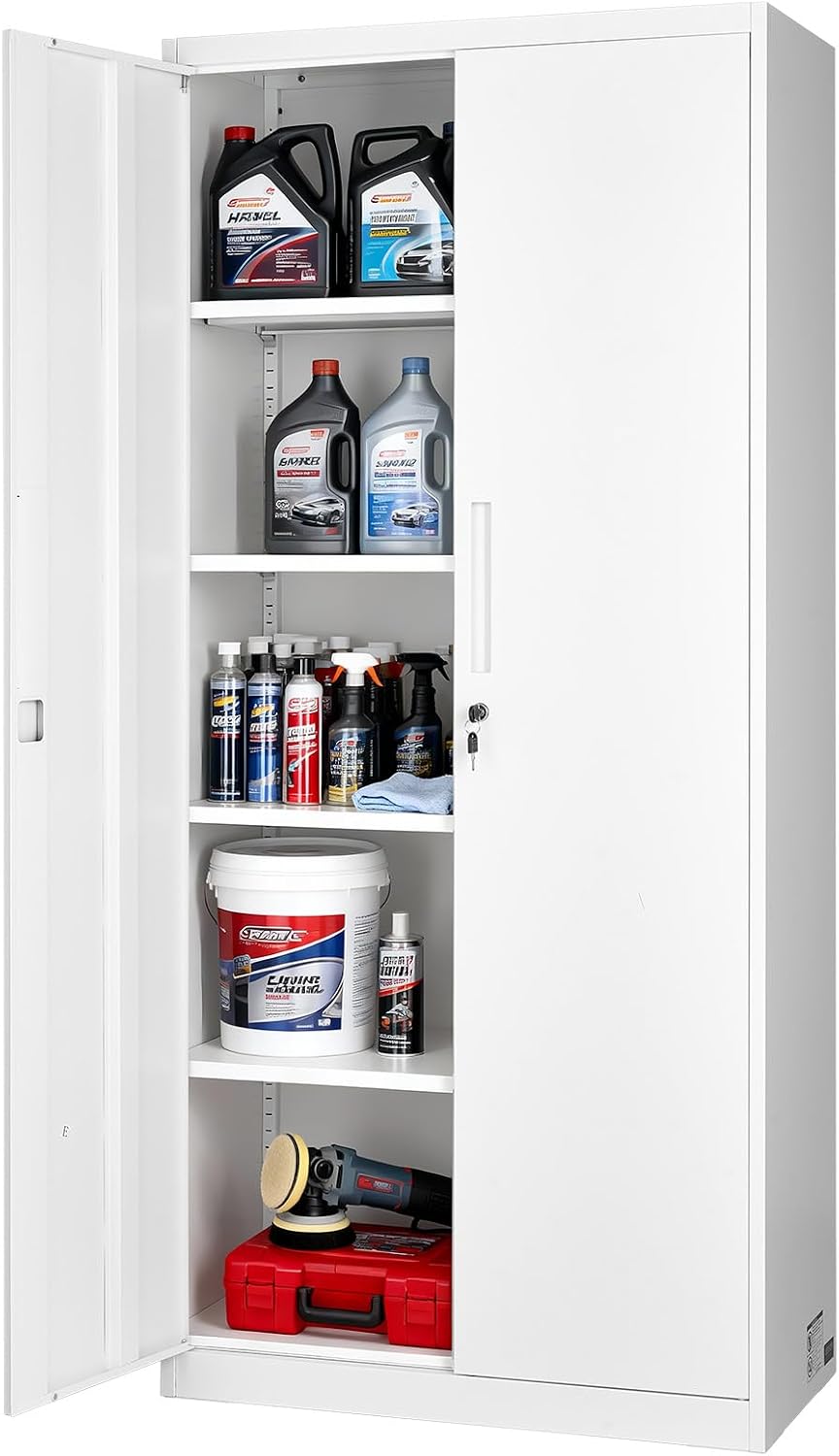 White Lockable Metal Tool Storage Cabinet
