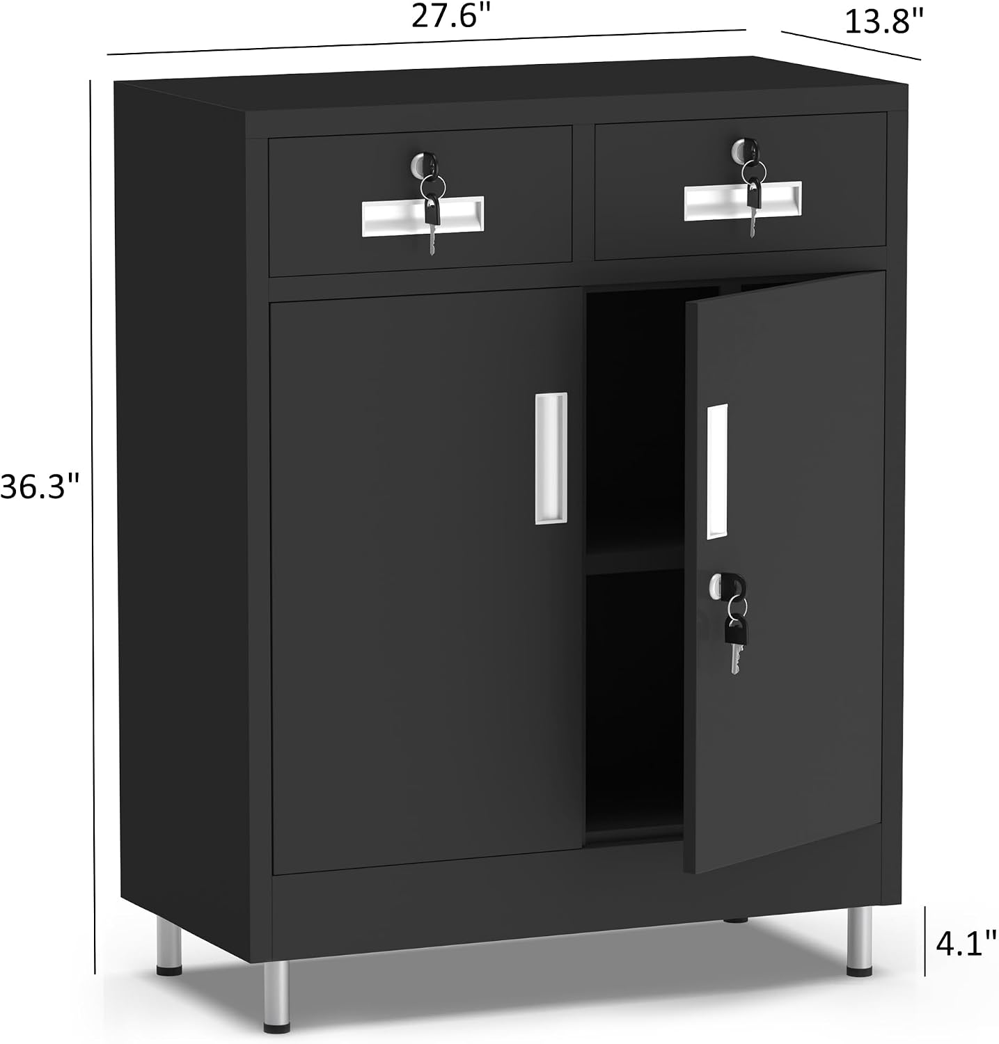 Black Lockable Metal Cabinet with Drawers