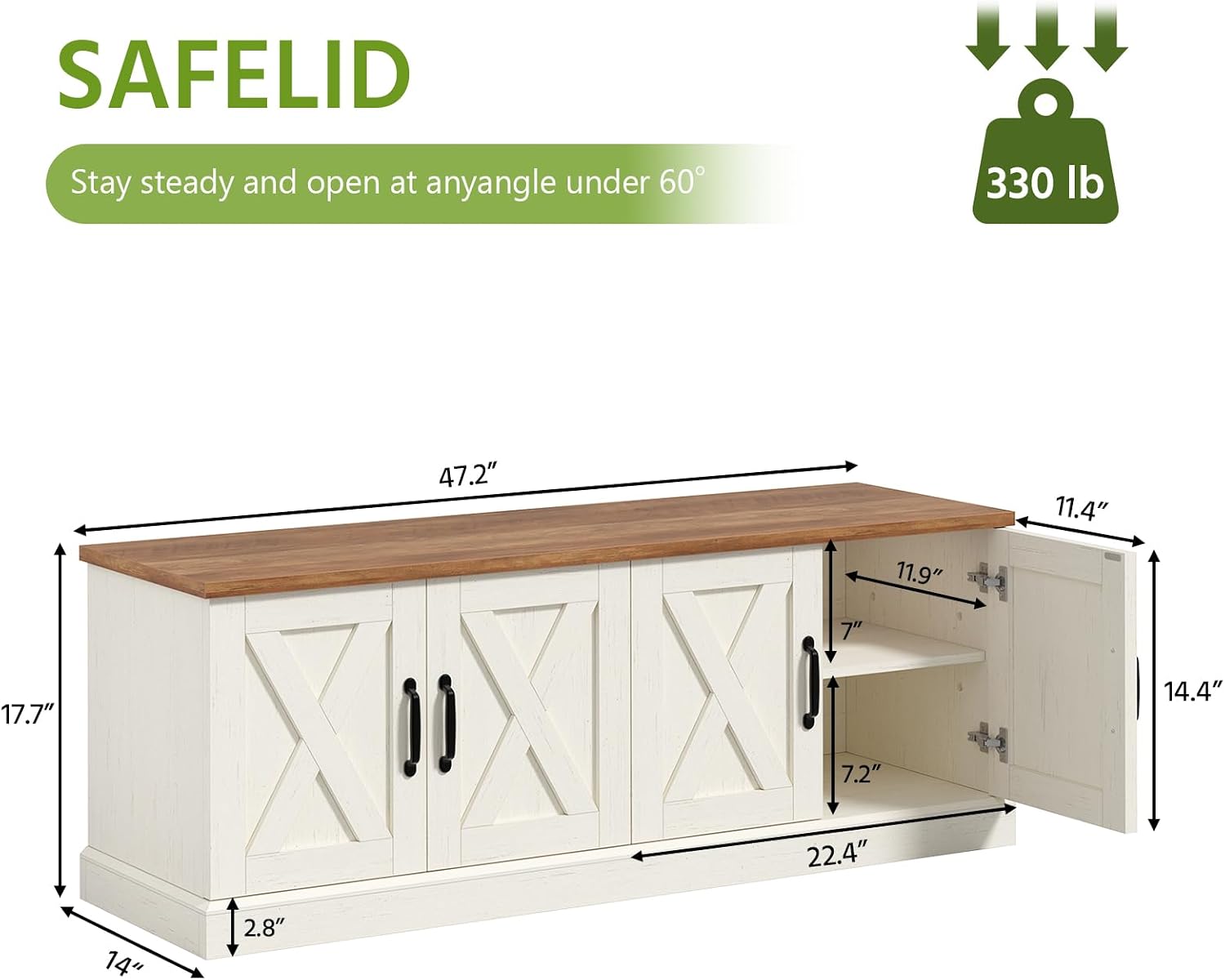 Farmhouse Shoe Storage Bench with Doors