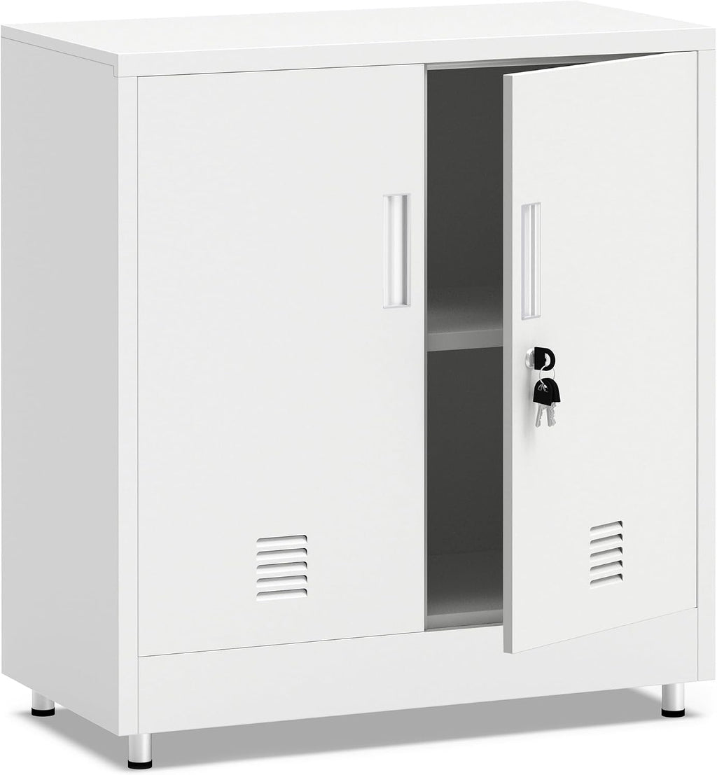White Lockable Metal Sideboard Cabinet
