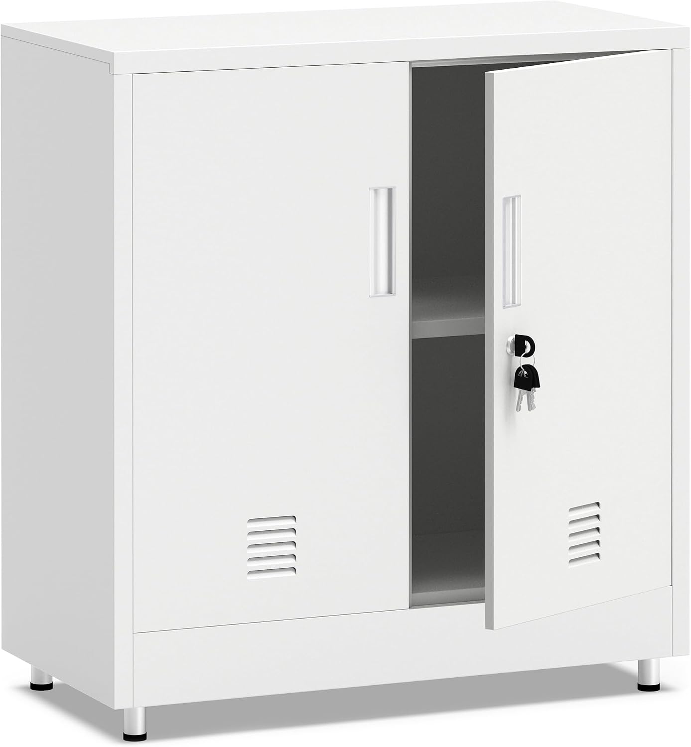 White Lockable Metal Sideboard Cabinet