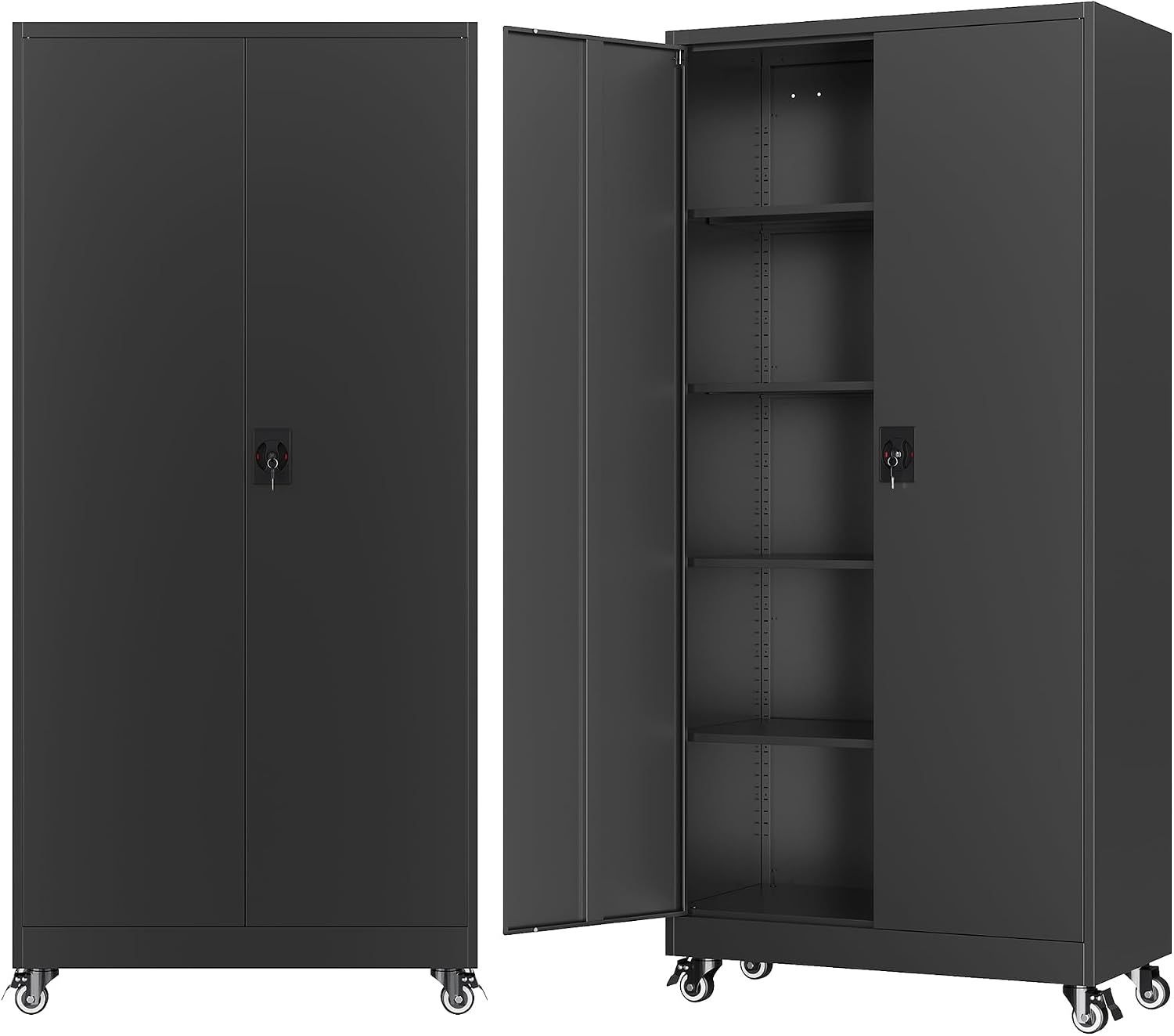 Black Wheeled Lockable Metal Storage Cabinet