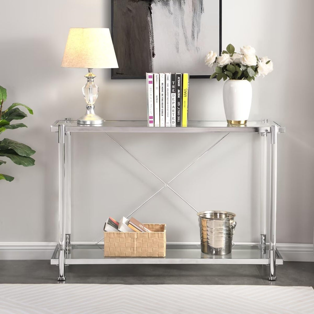 Acrylic Frame Glass Console Table