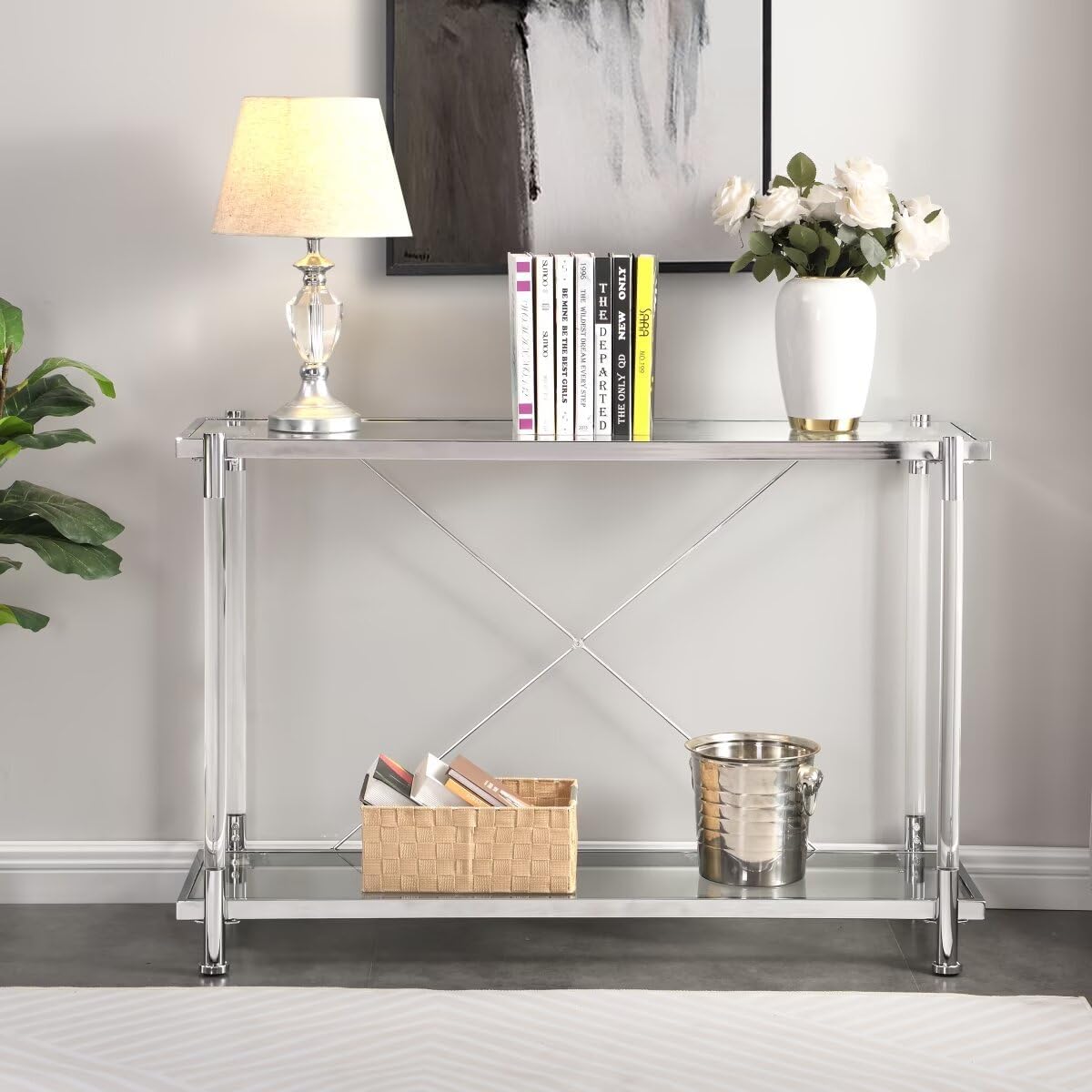 Acrylic Frame Glass Console Table
