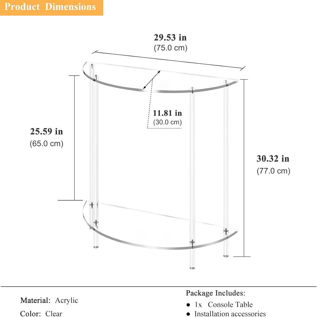 Half Moon Clear Acrylic Console Table