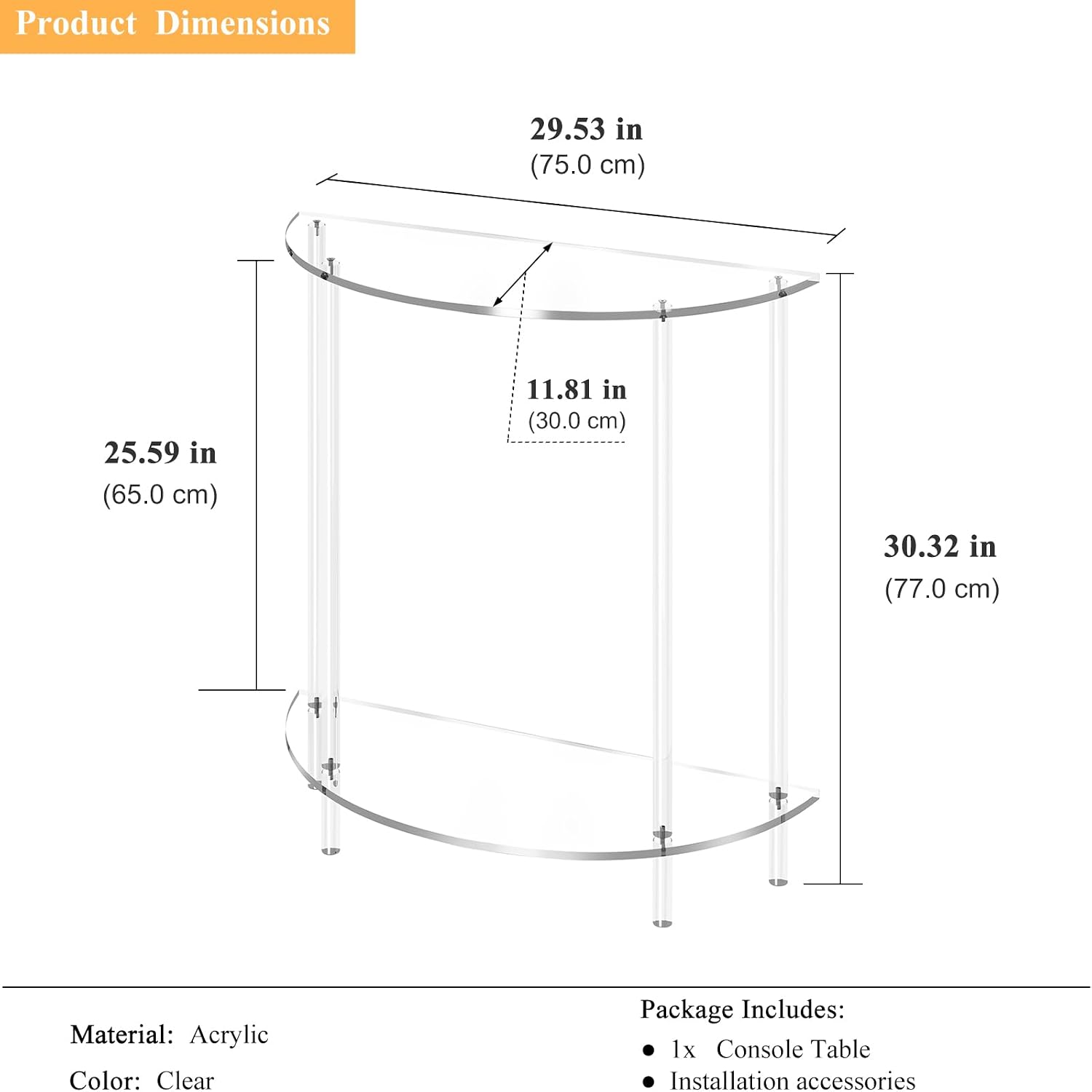 Half Moon Clear Acrylic Console Table