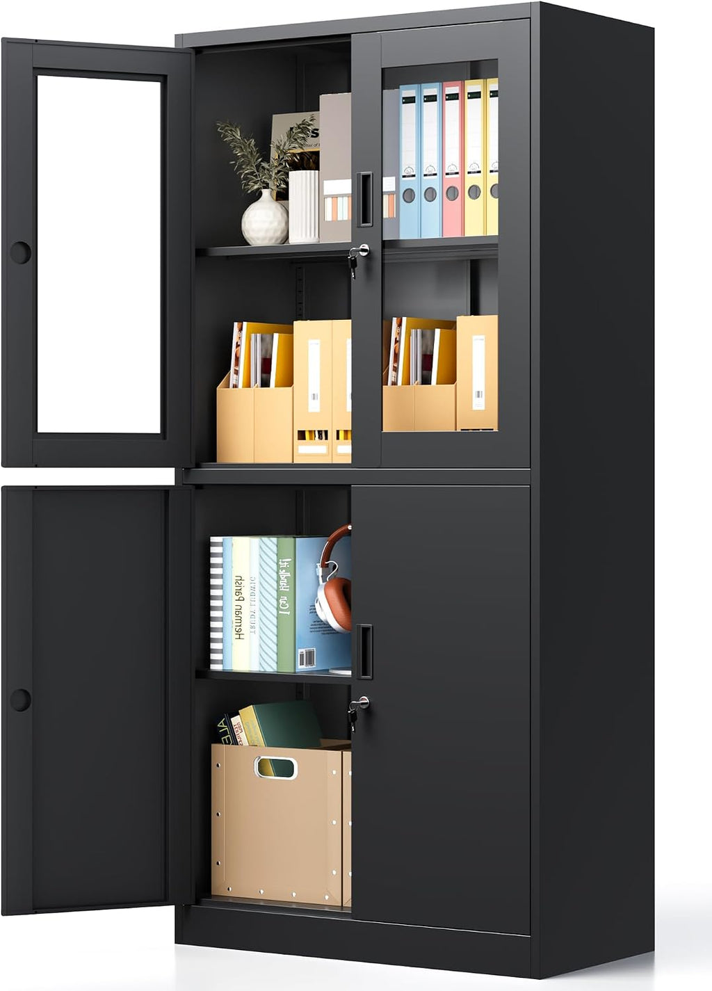 Black Lockable Glass Door Metal Cabinet