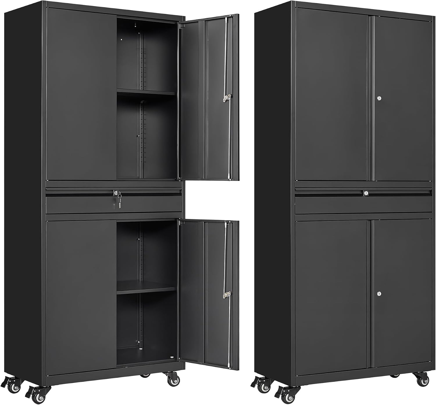 Black Wheeled Lockable Metal Cabinet