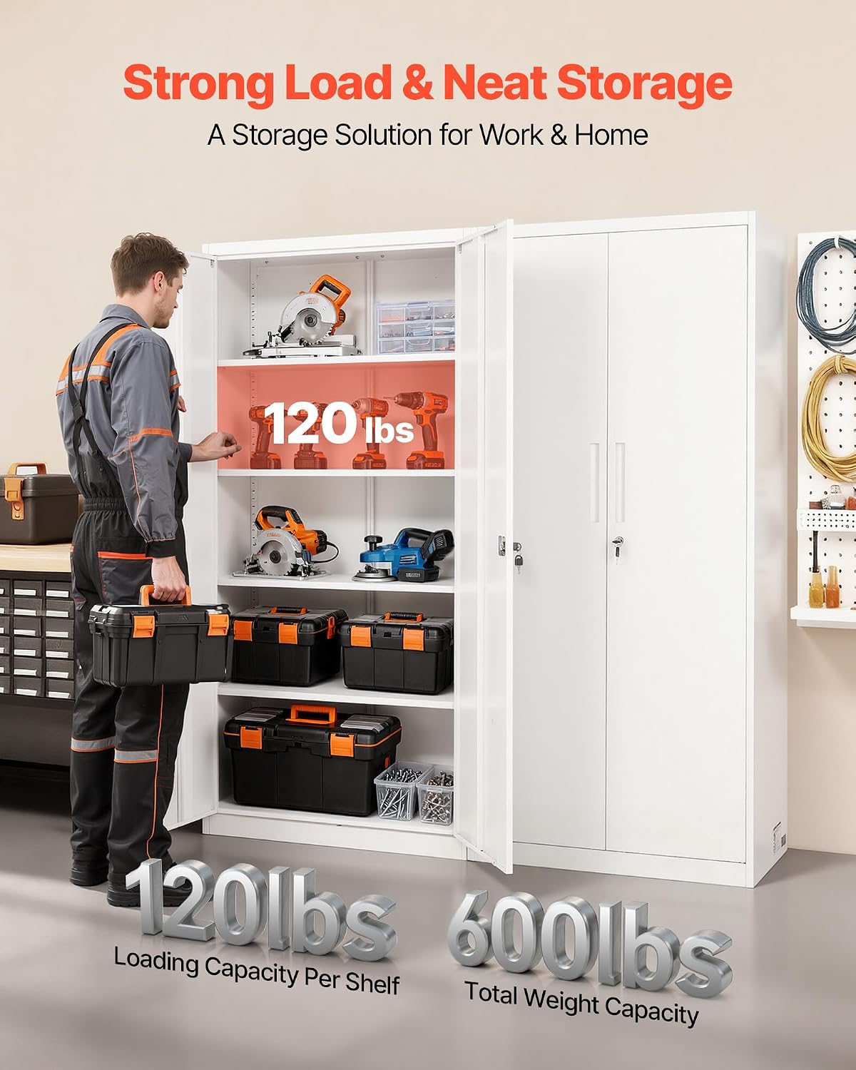 White Lockable Metal Tool Storage Cabinet