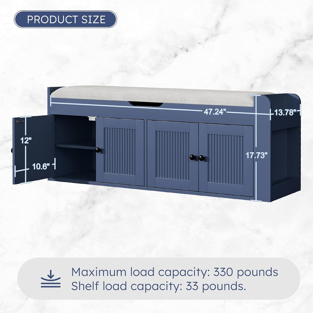 Cushioned Shoe Storage Bench with Doors