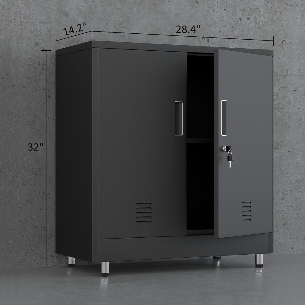 Black Lockable Metal Sideboard Cabinet