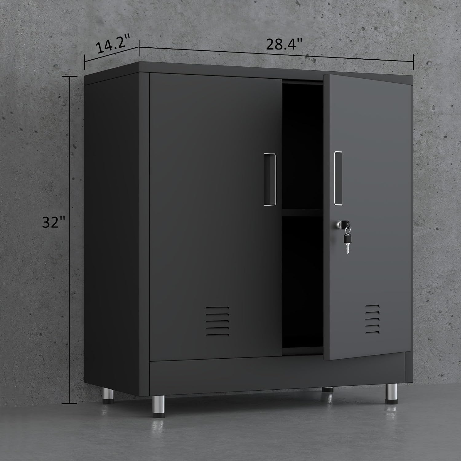 Black Lockable Metal Sideboard Cabinet