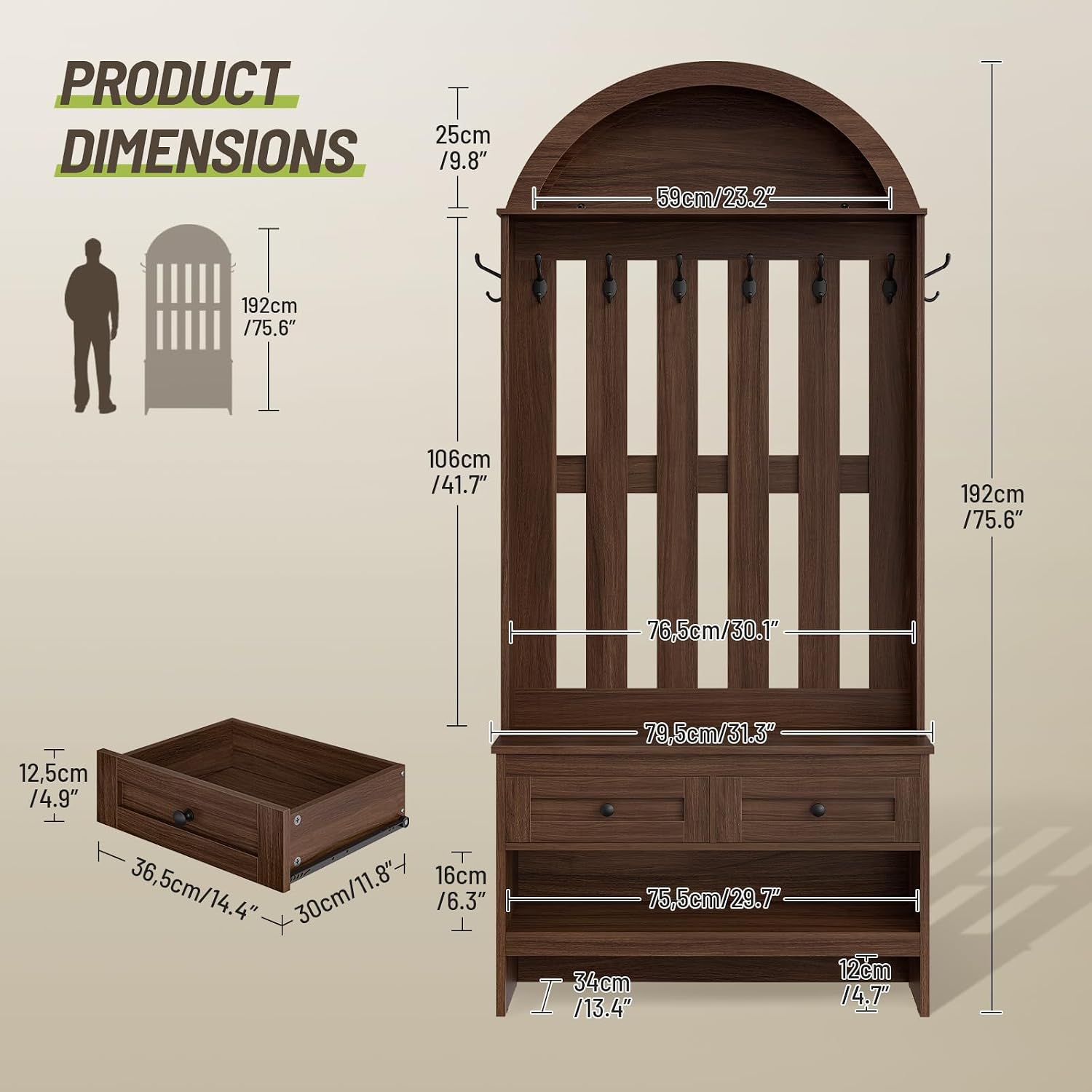 Arched Hall Tree Shoe Bench Walnut