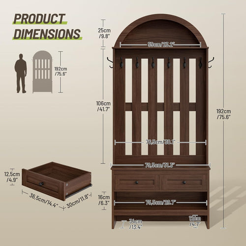 Arched Hall Tree Shoe Bench Walnut