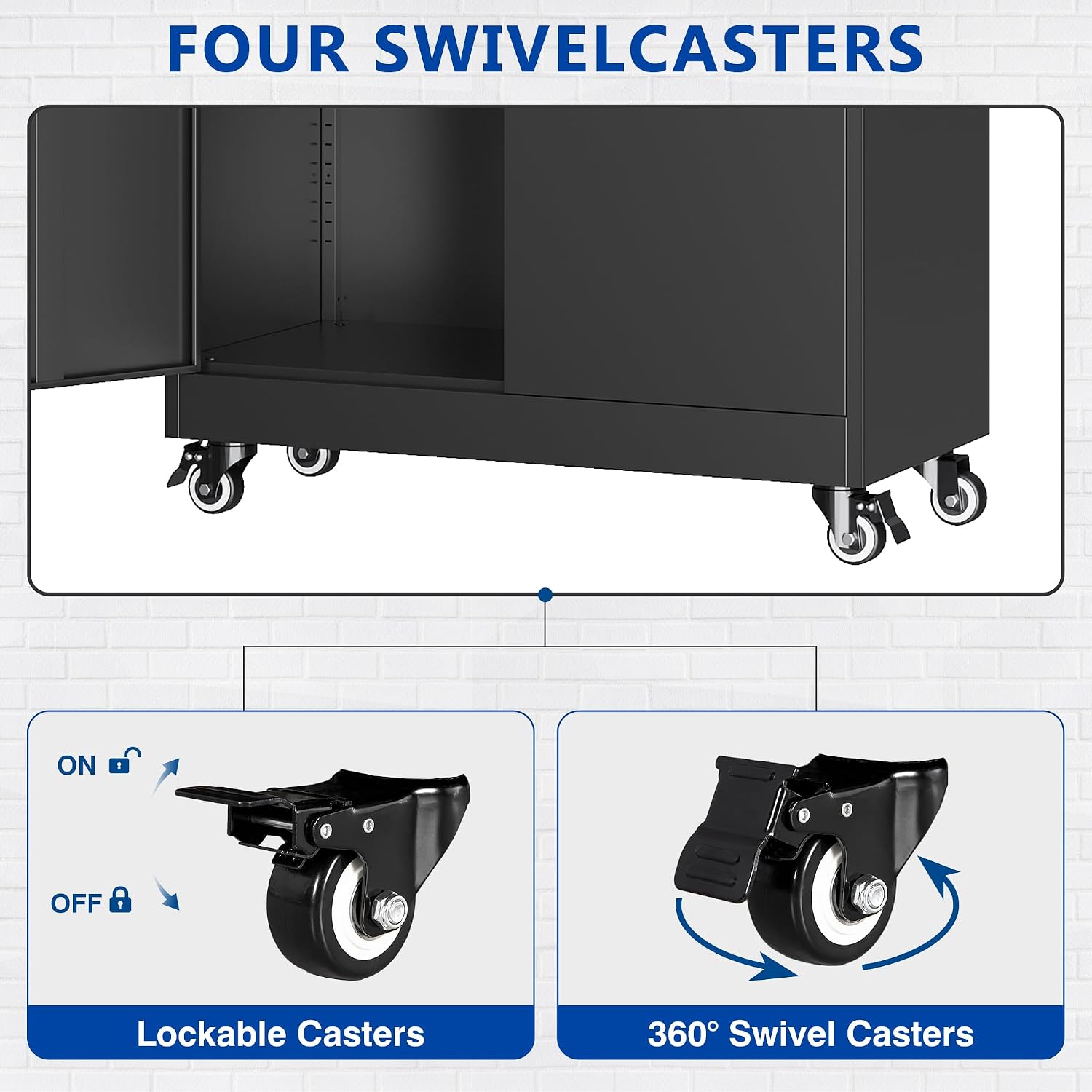 Black Wheeled Lockable Metal Storage Cabinet