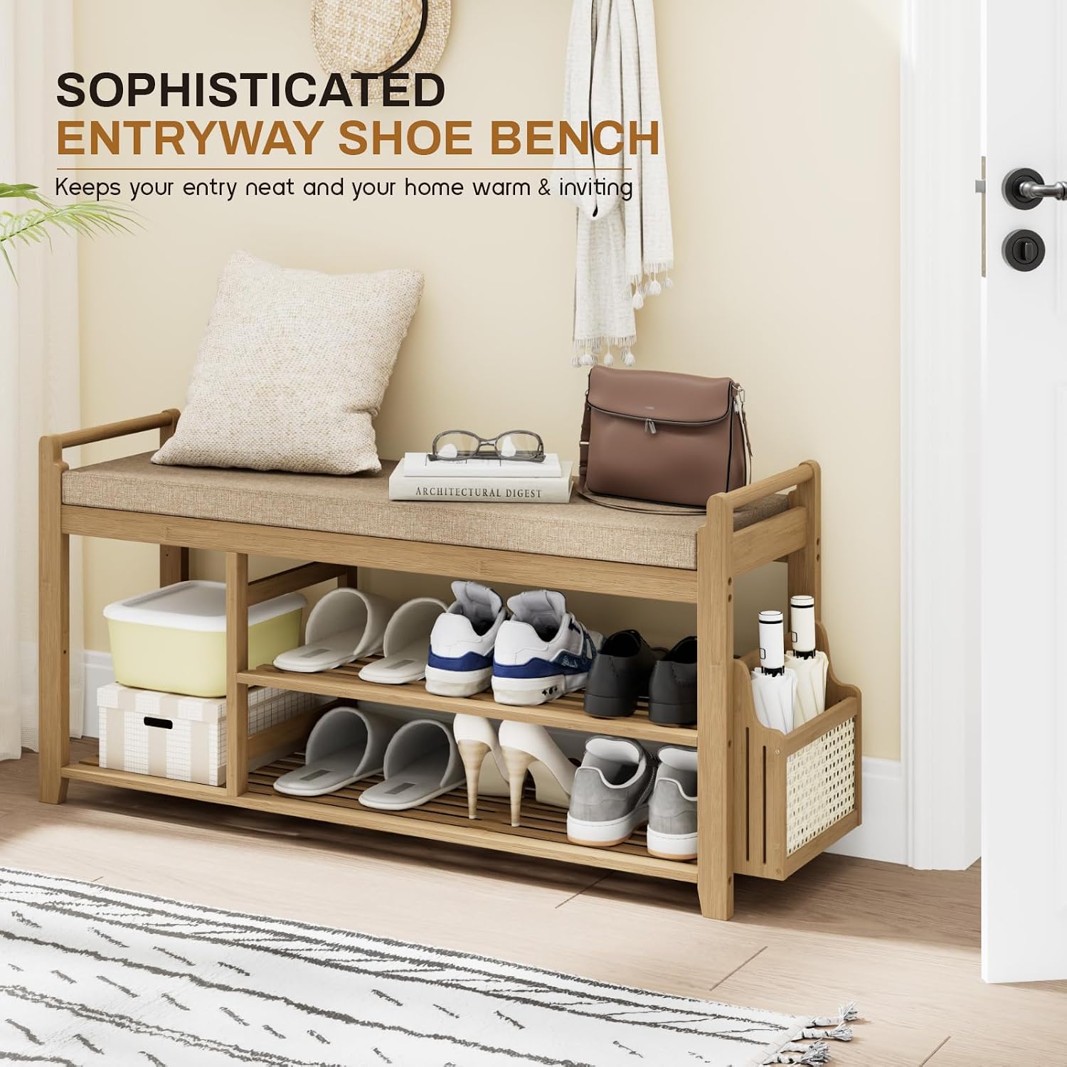Bamboo 2-Tier Shoe Rack Bench