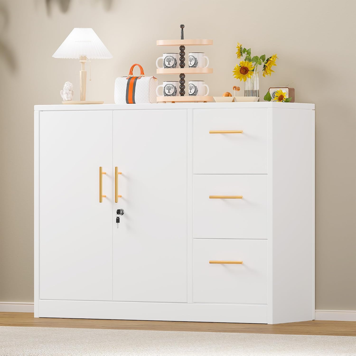 White Lockable Metal Storage Cabinet