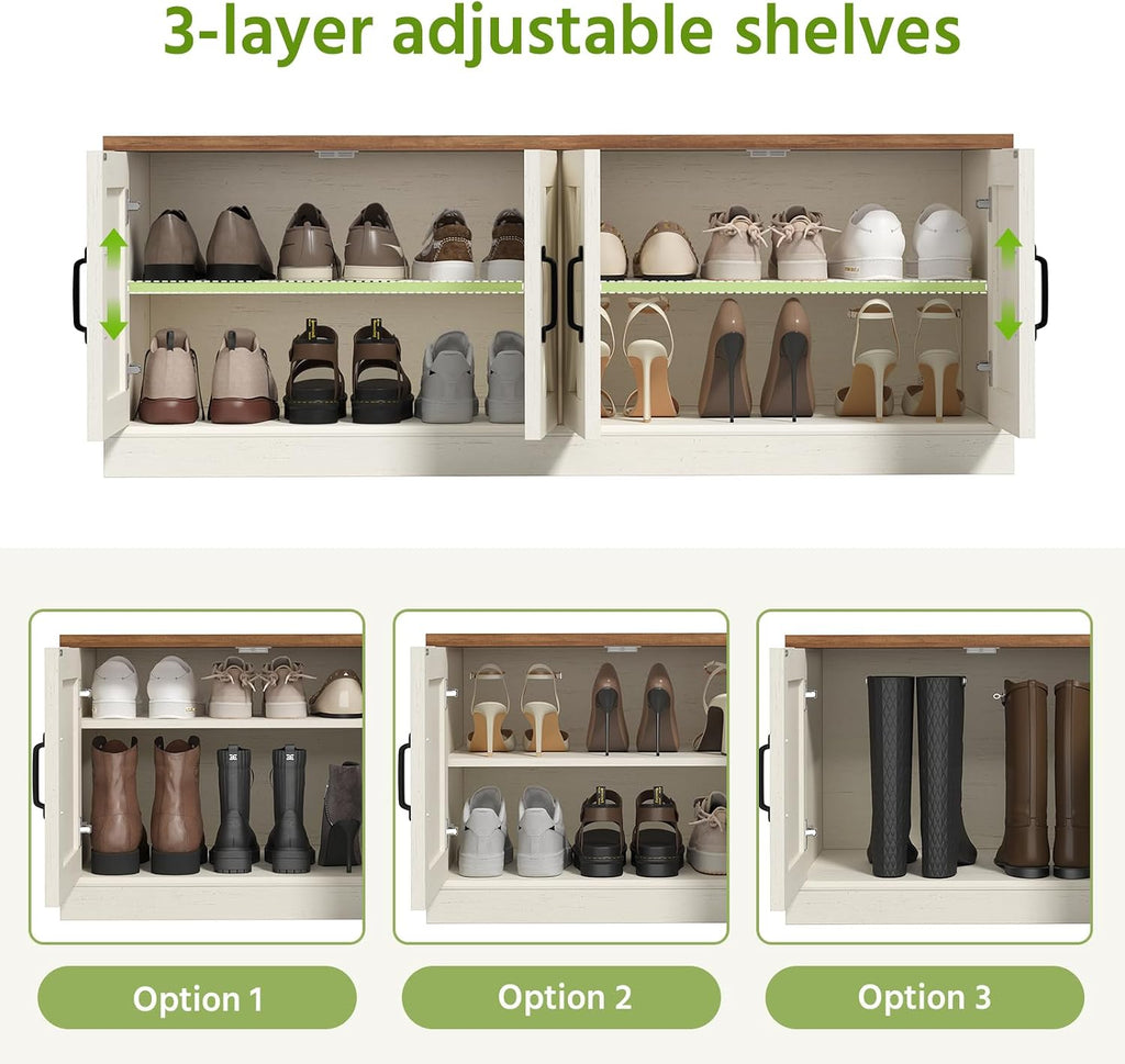 Farmhouse Shoe Storage Bench with Doors