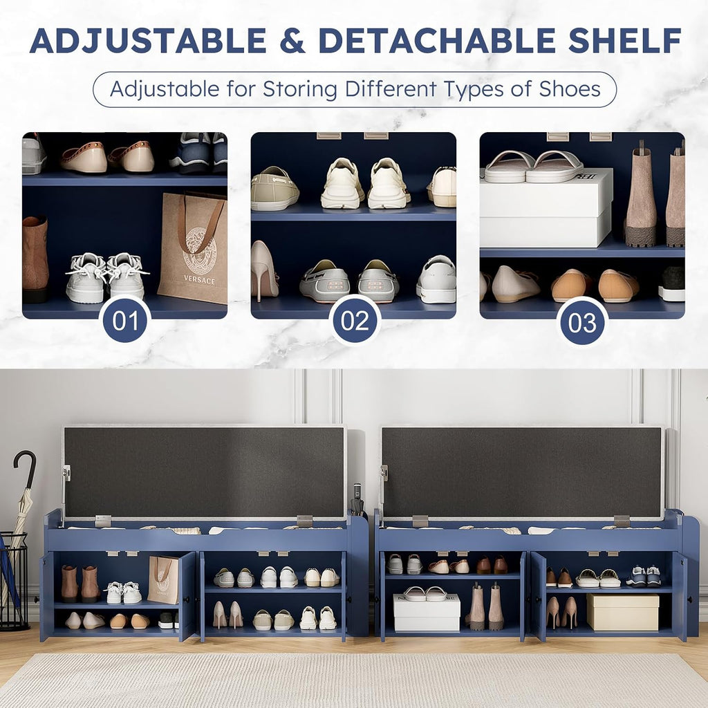 Cushioned Shoe Storage Bench with Doors