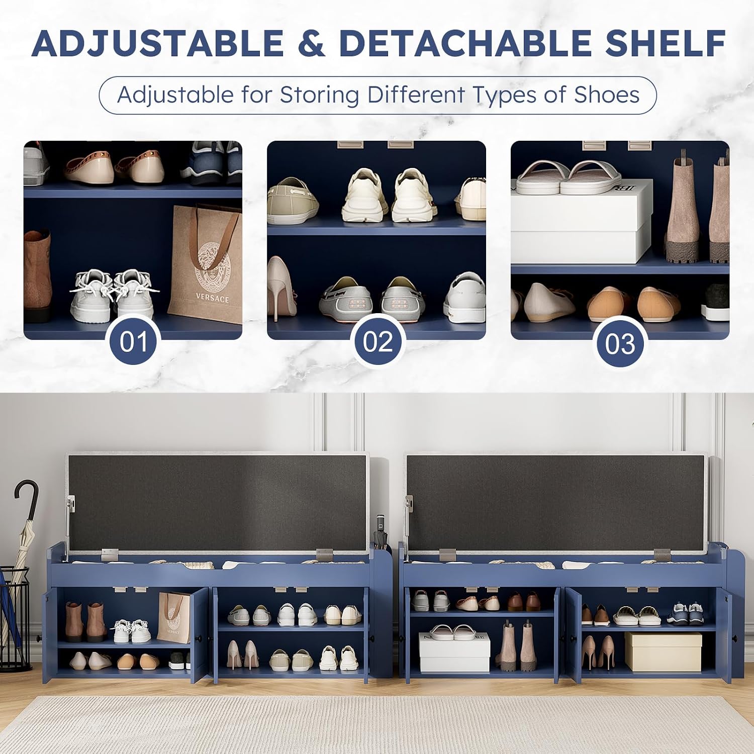 Cushioned Shoe Storage Bench with Doors