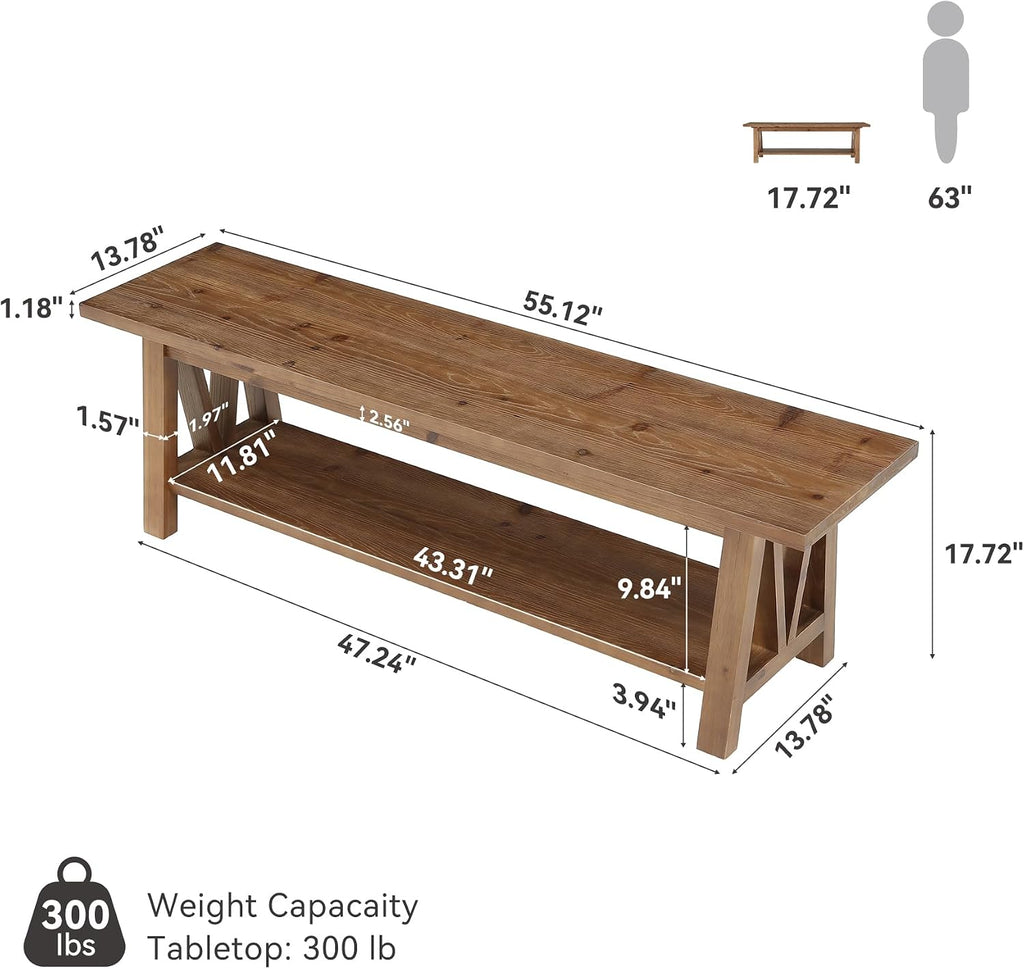 Solid Wood Farmhouse Shoe Bench
