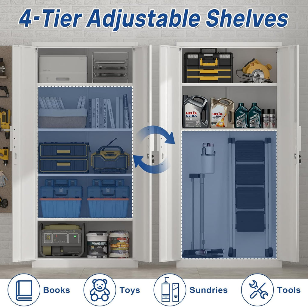 White Lockable Metal Garage Storage Cabinet