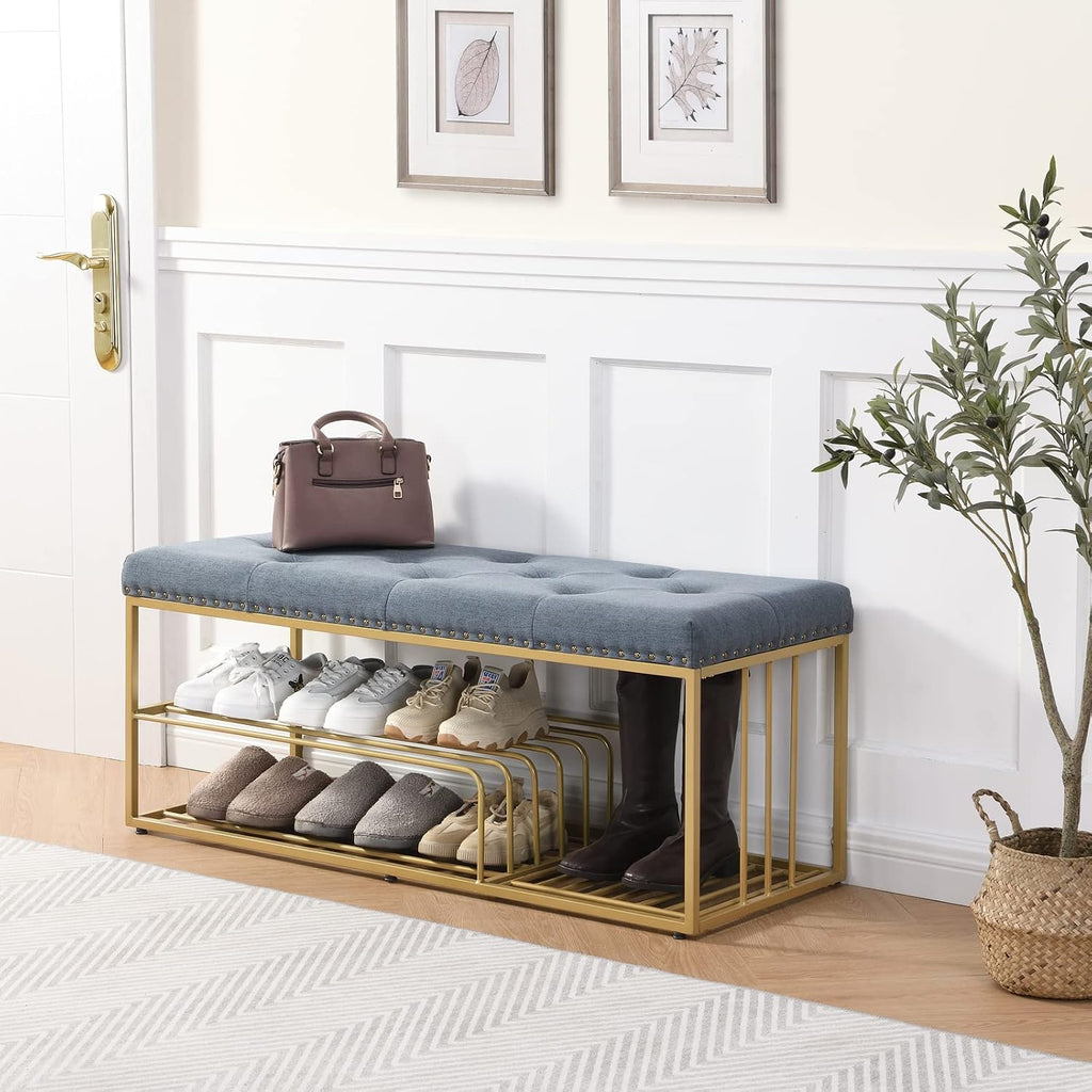 Linen Upholstered Shoe Storage Bench