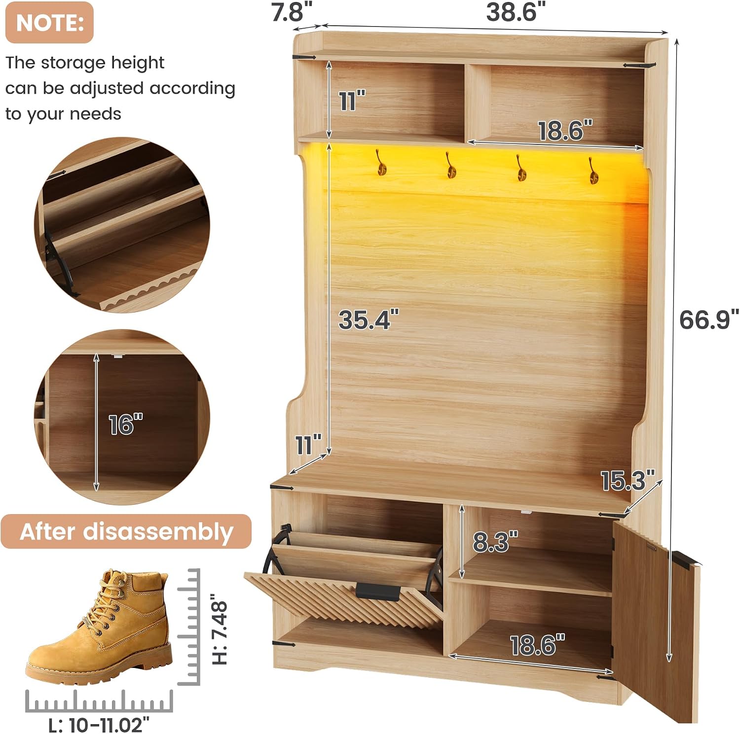 Fluted LED Hall Tree with Bench