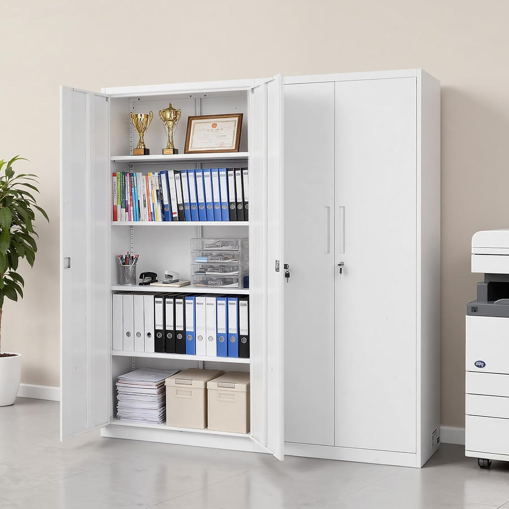 White Lockable Metal Tool Storage Cabinet