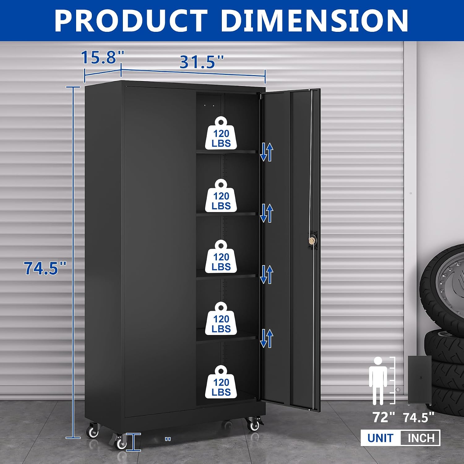 Black Wheeled Lockable Metal Storage Cabinet