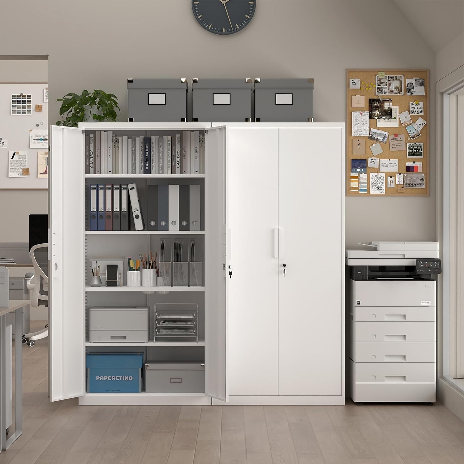 White Lockable Metal Garage Storage Cabinet