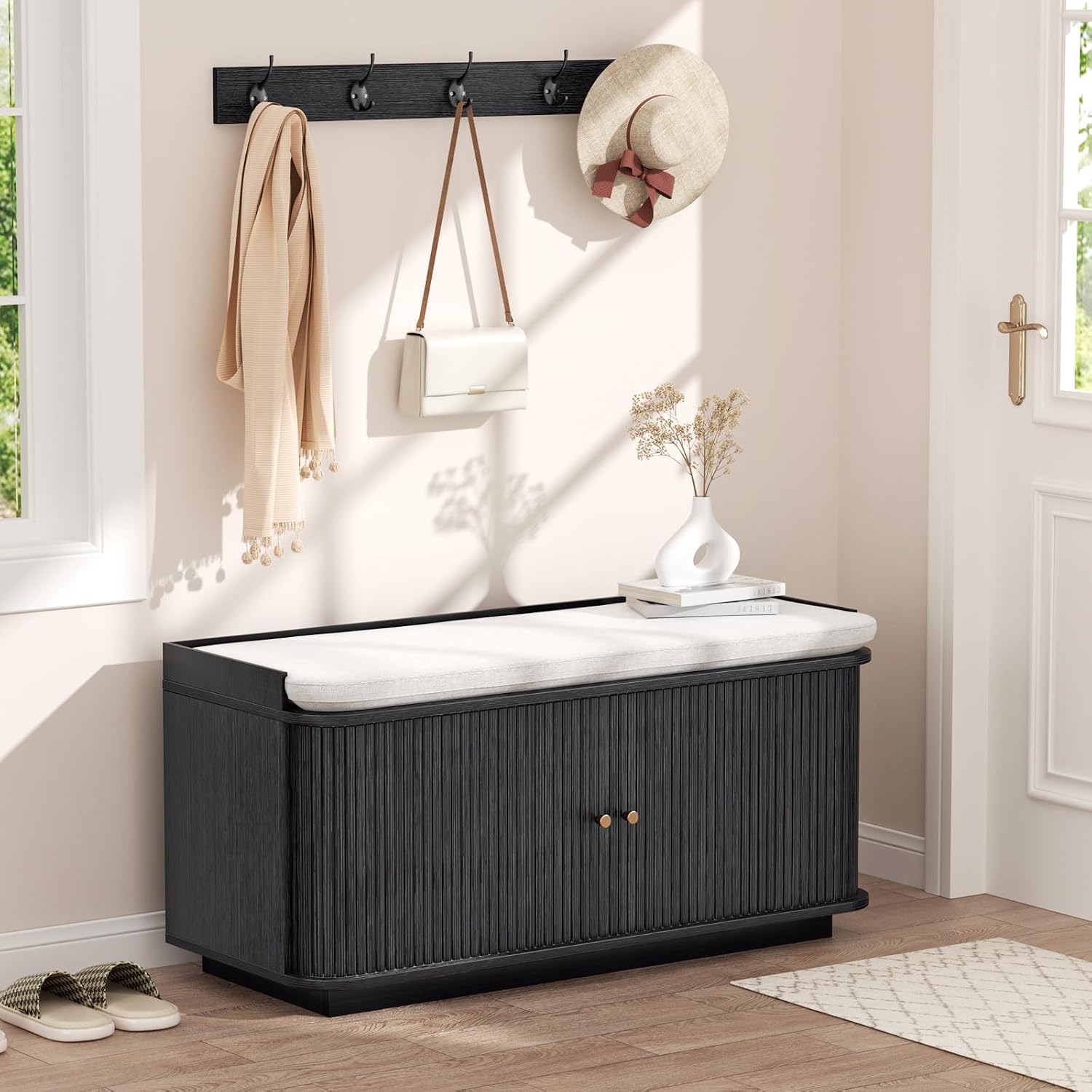 Hall Tree Bench with Storage Cabinet
