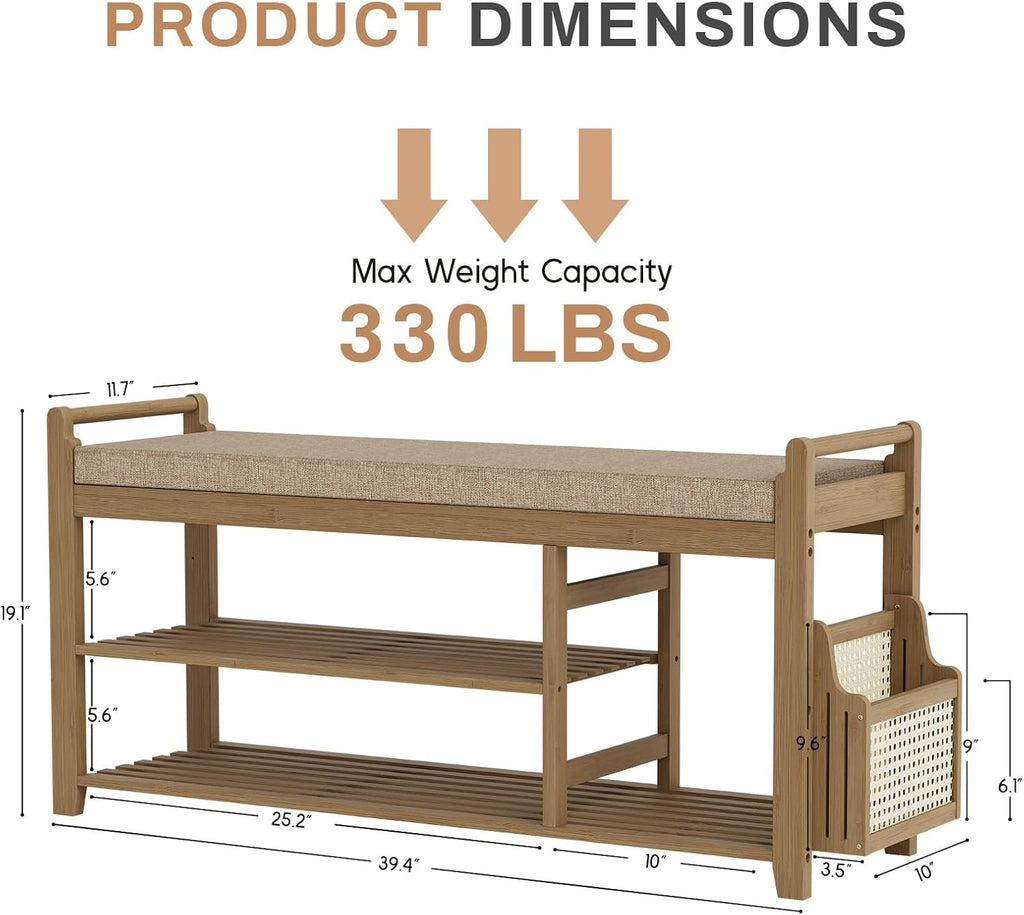 Bamboo 2-Tier Shoe Rack Bench