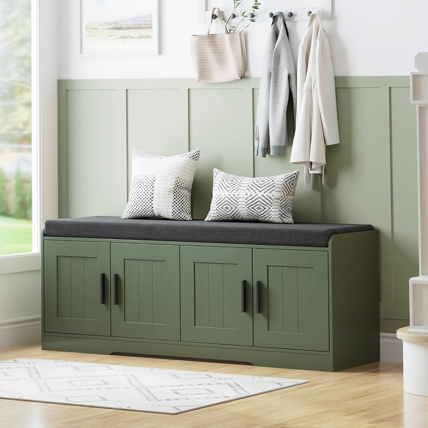 Padded Shoe Storage Bench with 4 Doors