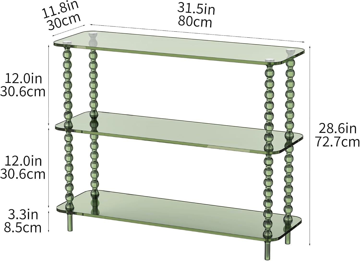 Green 3-Tier Clear Acrylic Console Table