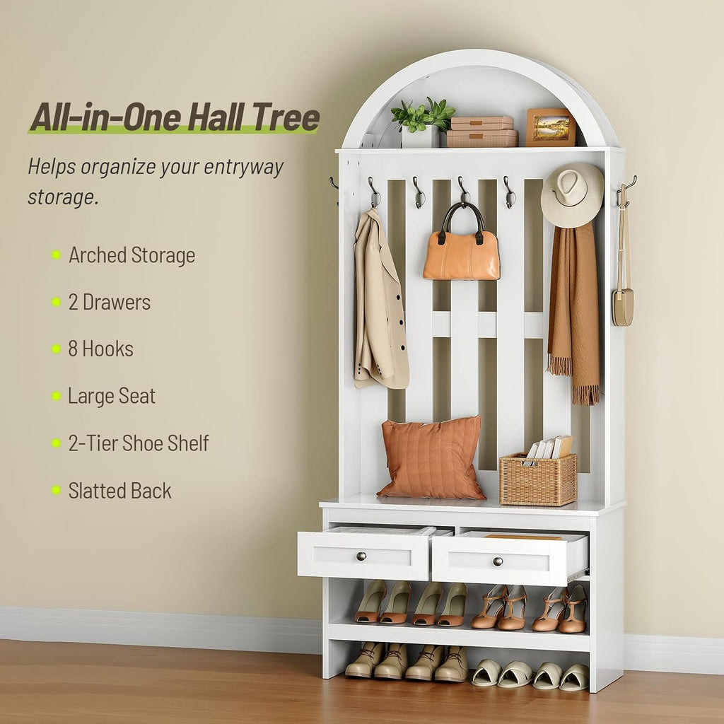 Arched Hall Tree with Shoe Bench