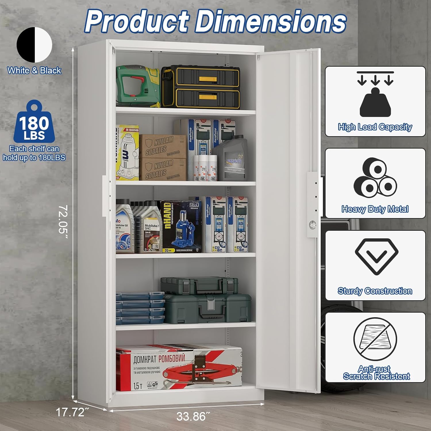 White Lockable Metal Garage Storage Cabinet
