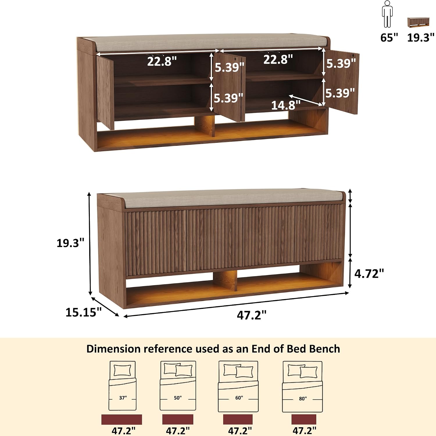 Fluted LED Shoe Storage Bench