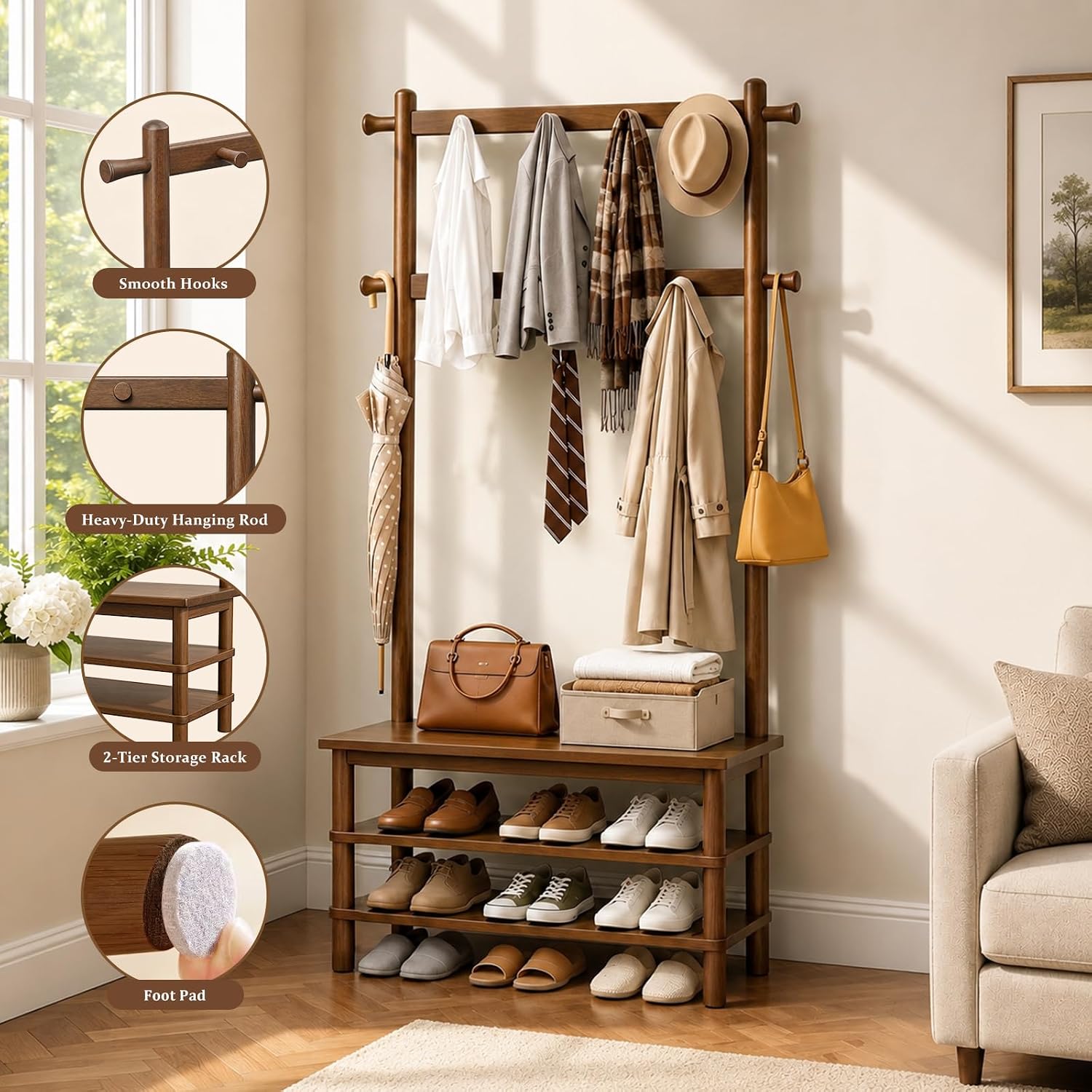 Hall Tree Bench with Shoe Storage