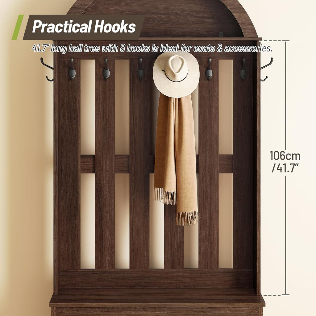 Arched Hall Tree Shoe Bench Walnut